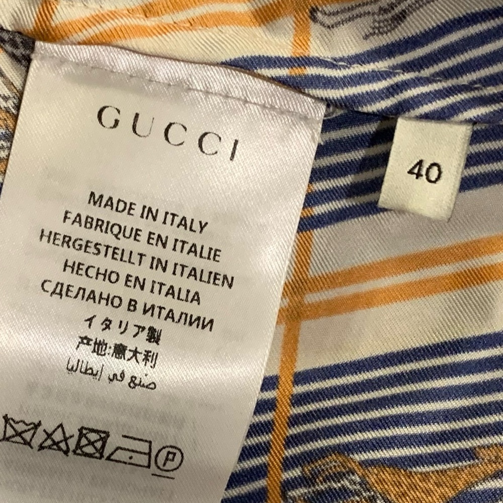 Gucci Silk Heritage Giraffe Twill Long Sleeve Button Up Blouse Italy Size 40 - Picture 13 of 16